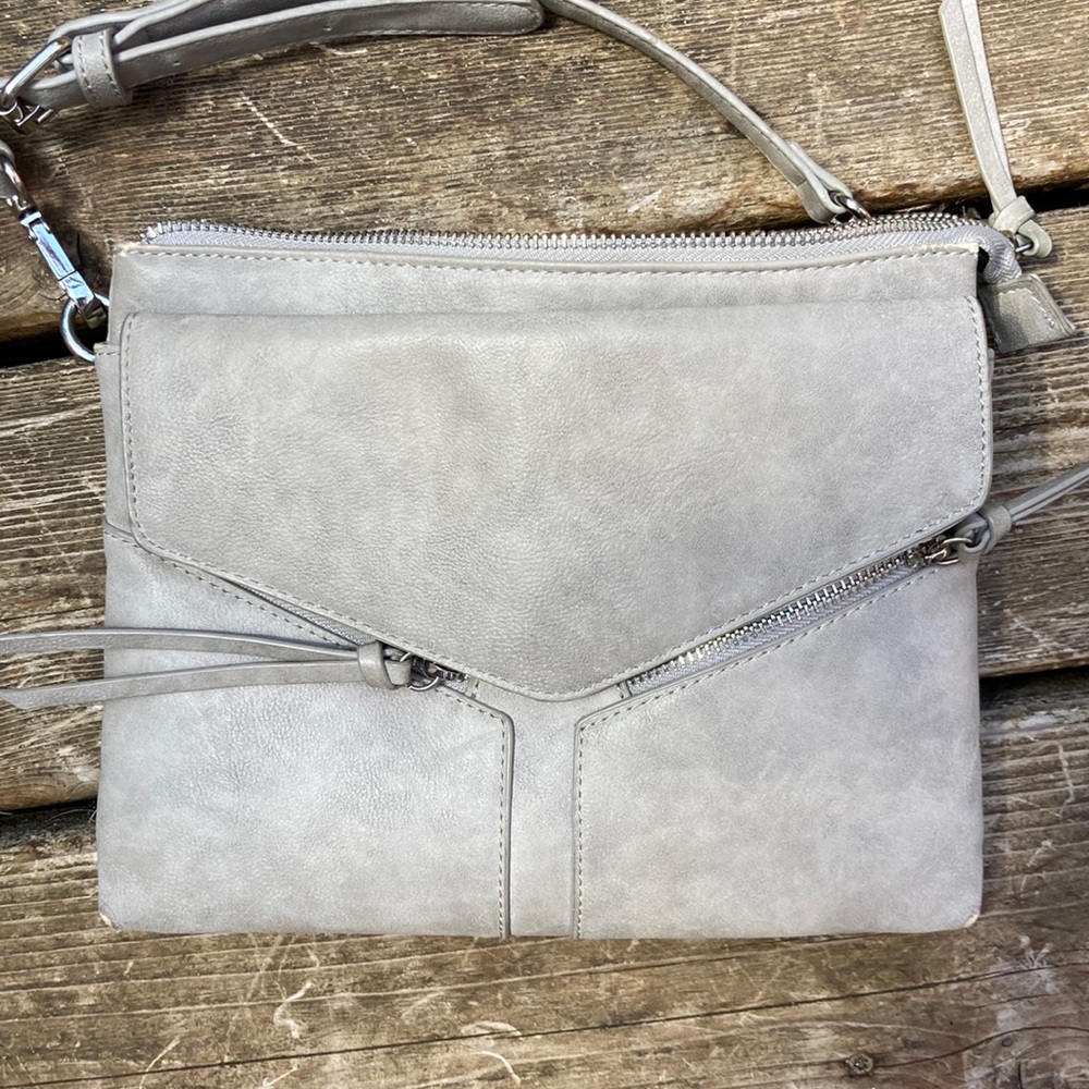 Grey Leather Crossbody Bag